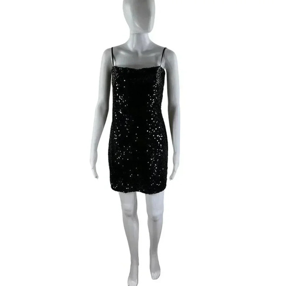 Body Central Womens M Black Mini Bodycon Stretch Sequined Party Dress Coquette - Picture 3 of 16